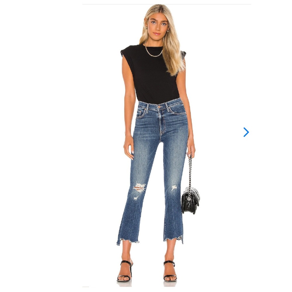 Mother The Insider Crop Step Chew jeans Size 29 dancing on coals blue wash